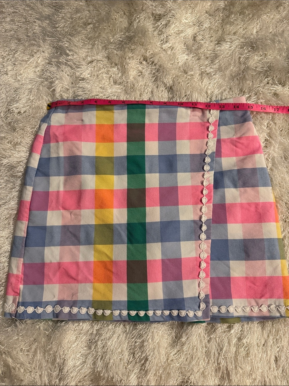 crown & ivy Pink Multicolor Gingham Mini Skort with Lace Trim